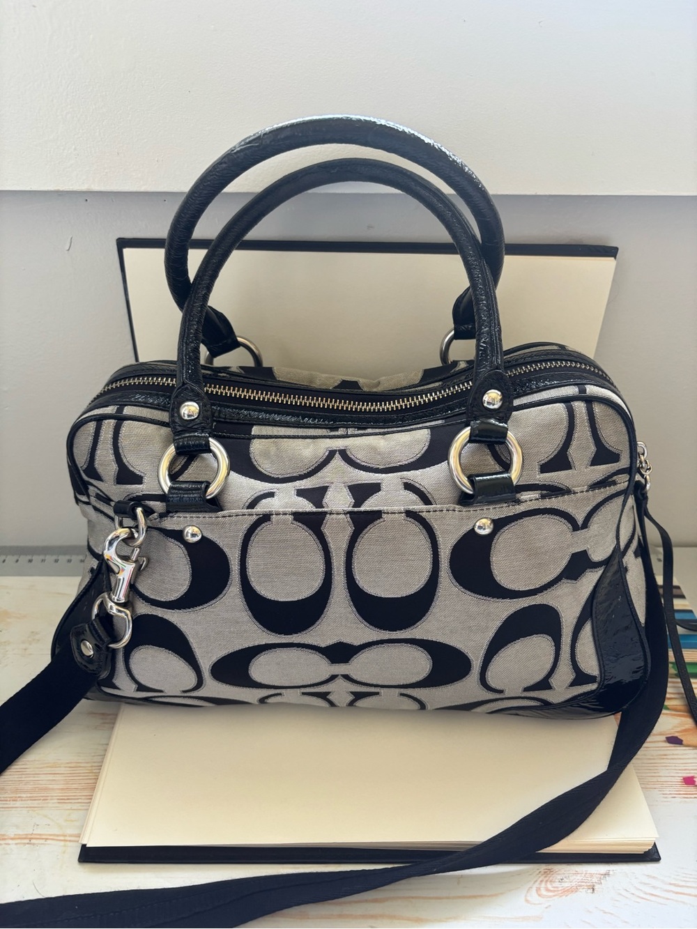 coach poppy signature push lock satchel purse - Picture 3 of 6